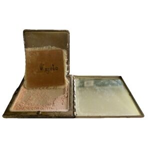 Vintage Compact Mirror/Powder Case Silver‎ Metal With Inlaid Gold  Design